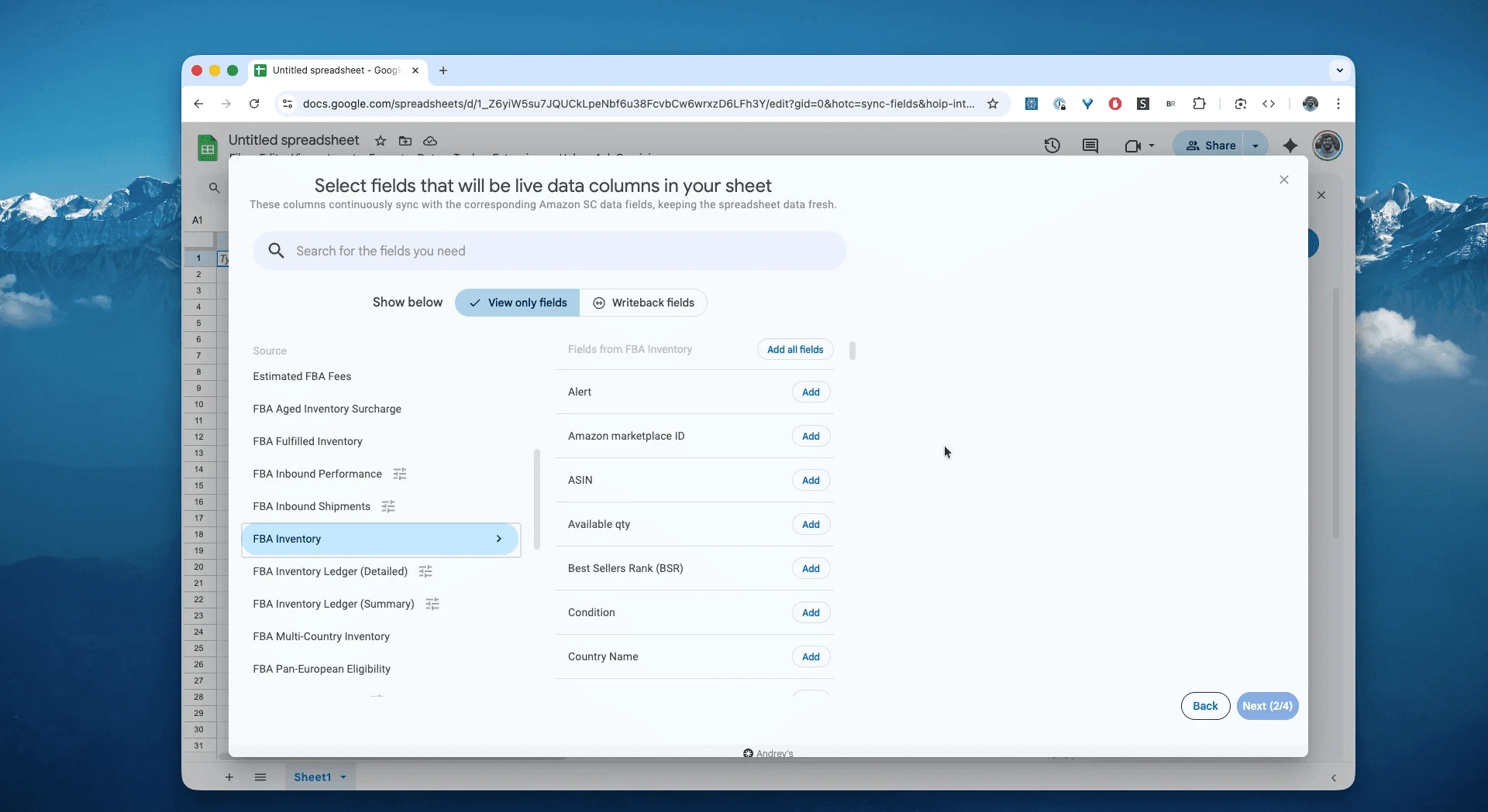 Sélection de FBA Inventory dans Hopted