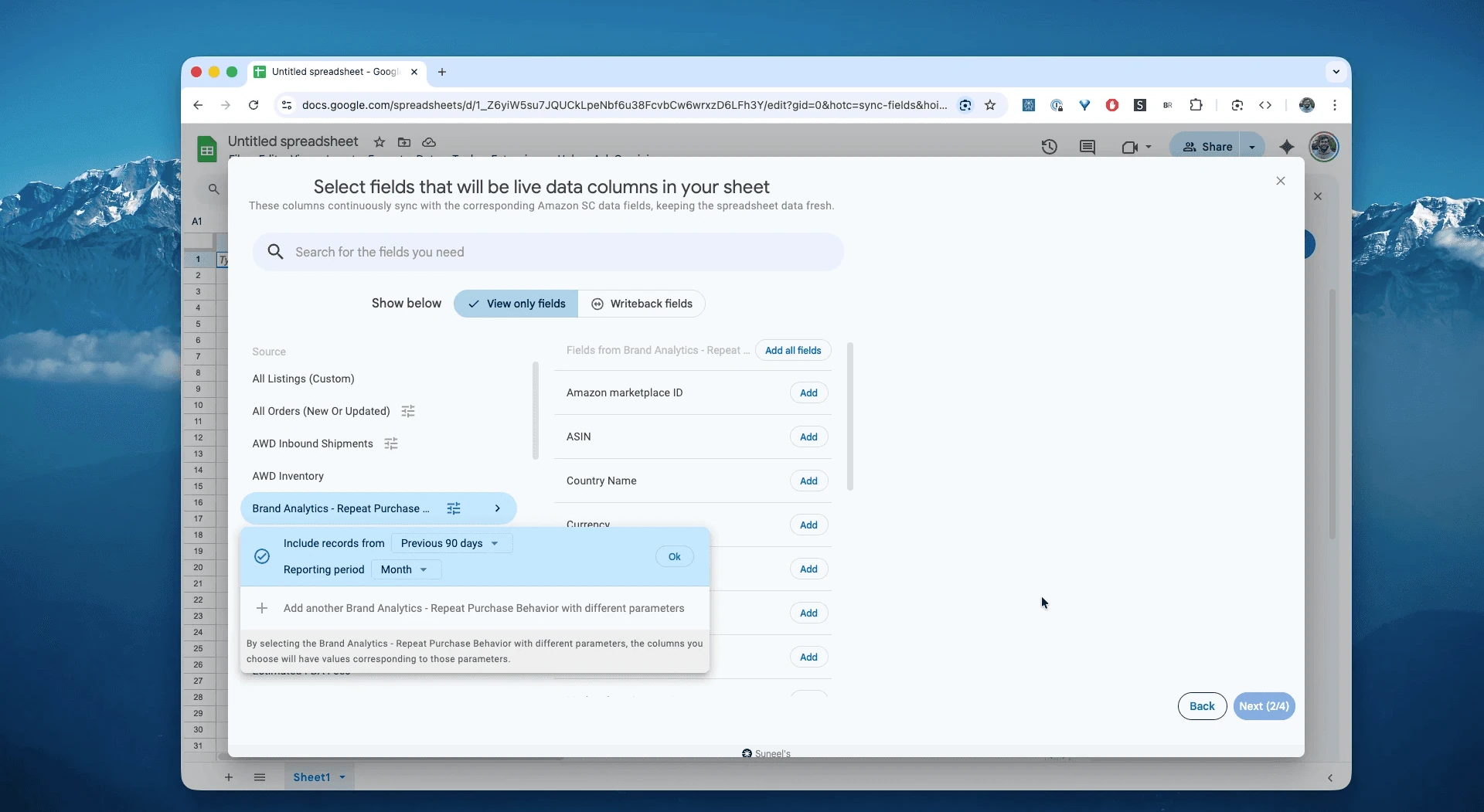 Výběr reportu Brand Analytics – Repeat Purchase Behaviour v Hopted