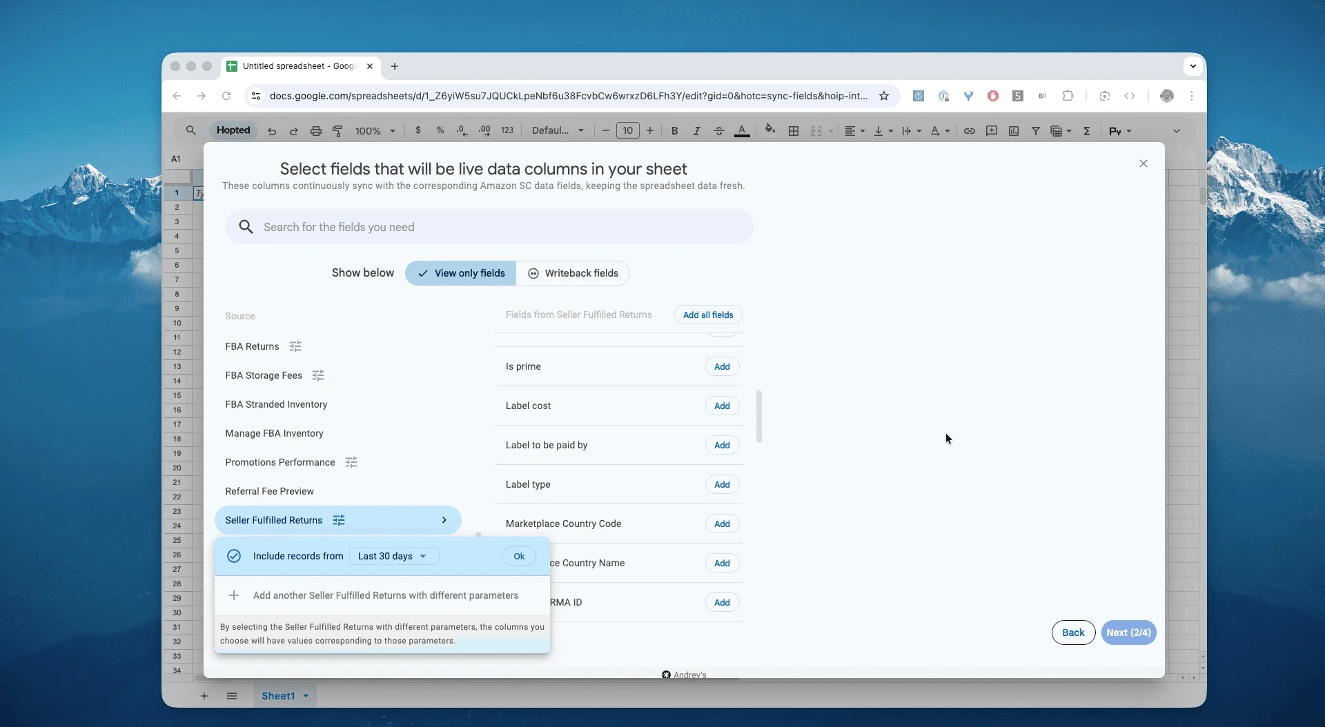 Sélection du rapport Seller Fulfilled Returns pour les retours MFN dans Hopted