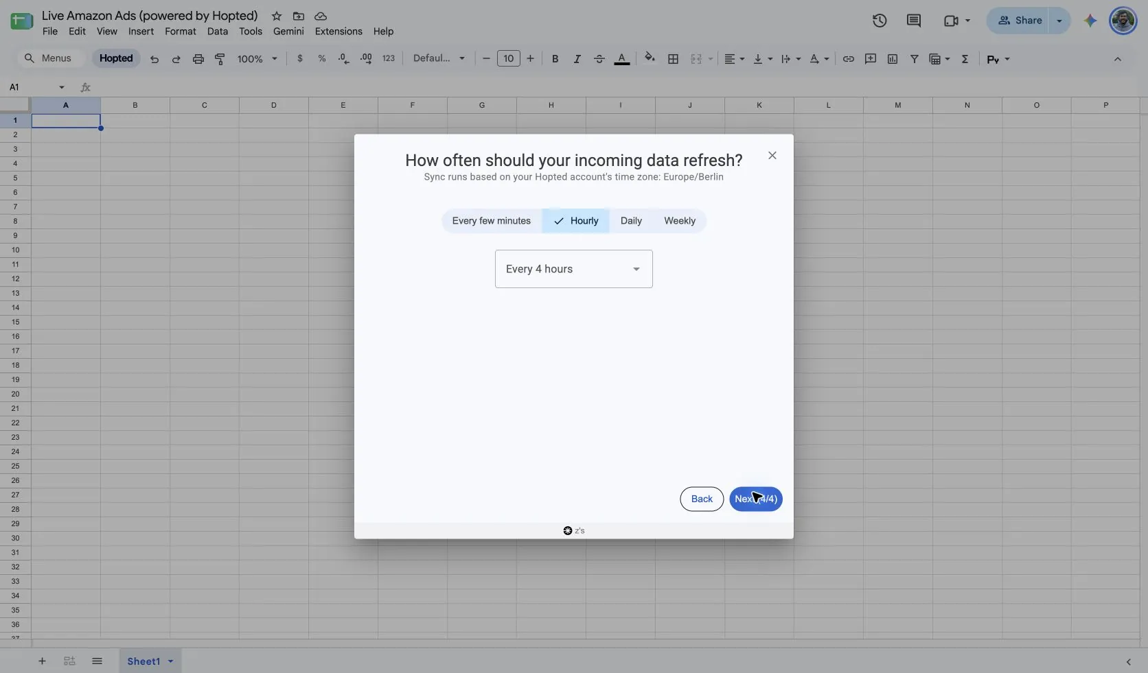 Choose an automatic refresh schedule for Amazon Ads in Google Sheets