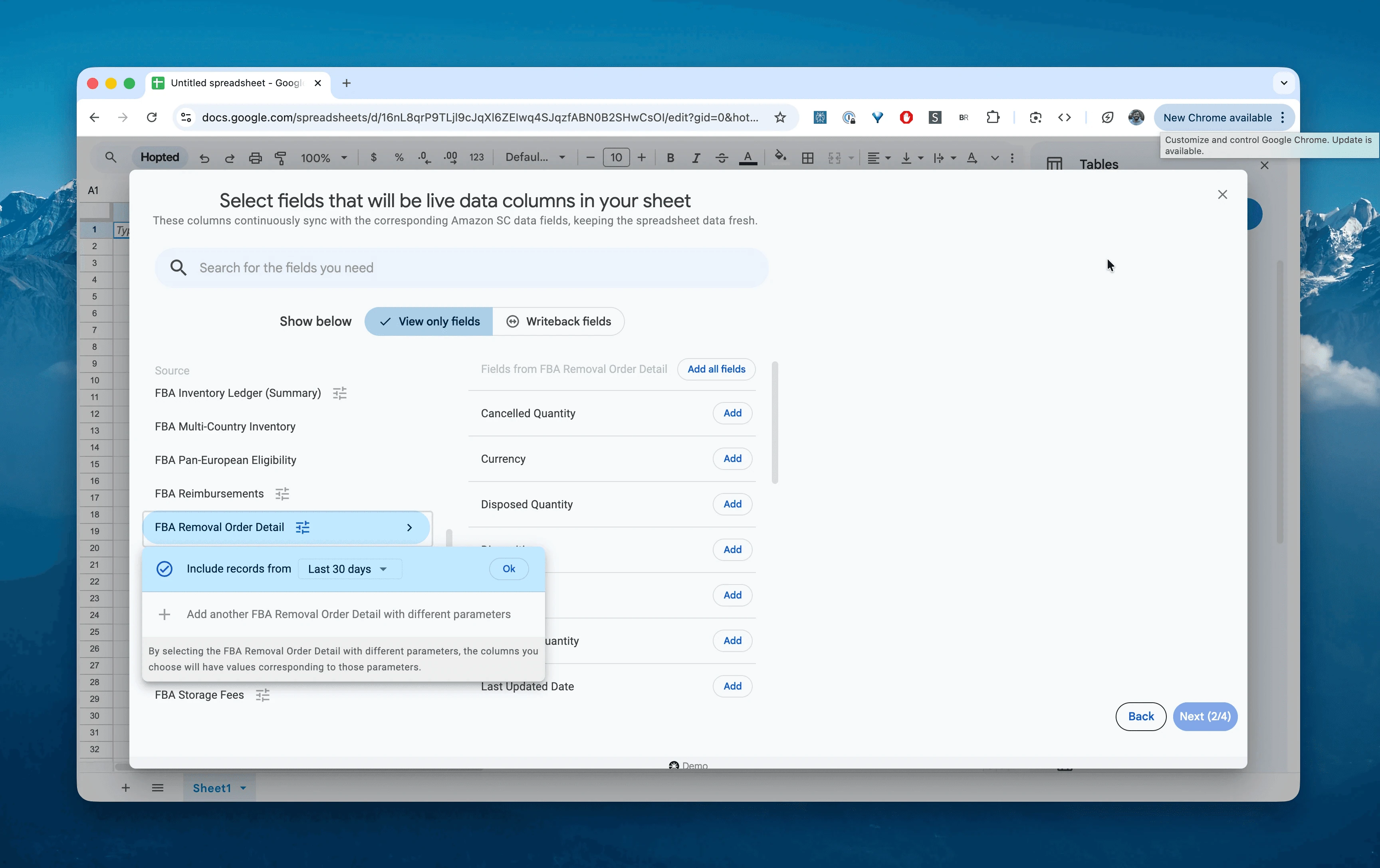 Sélection de FBA Removal Order Details dans Hopted