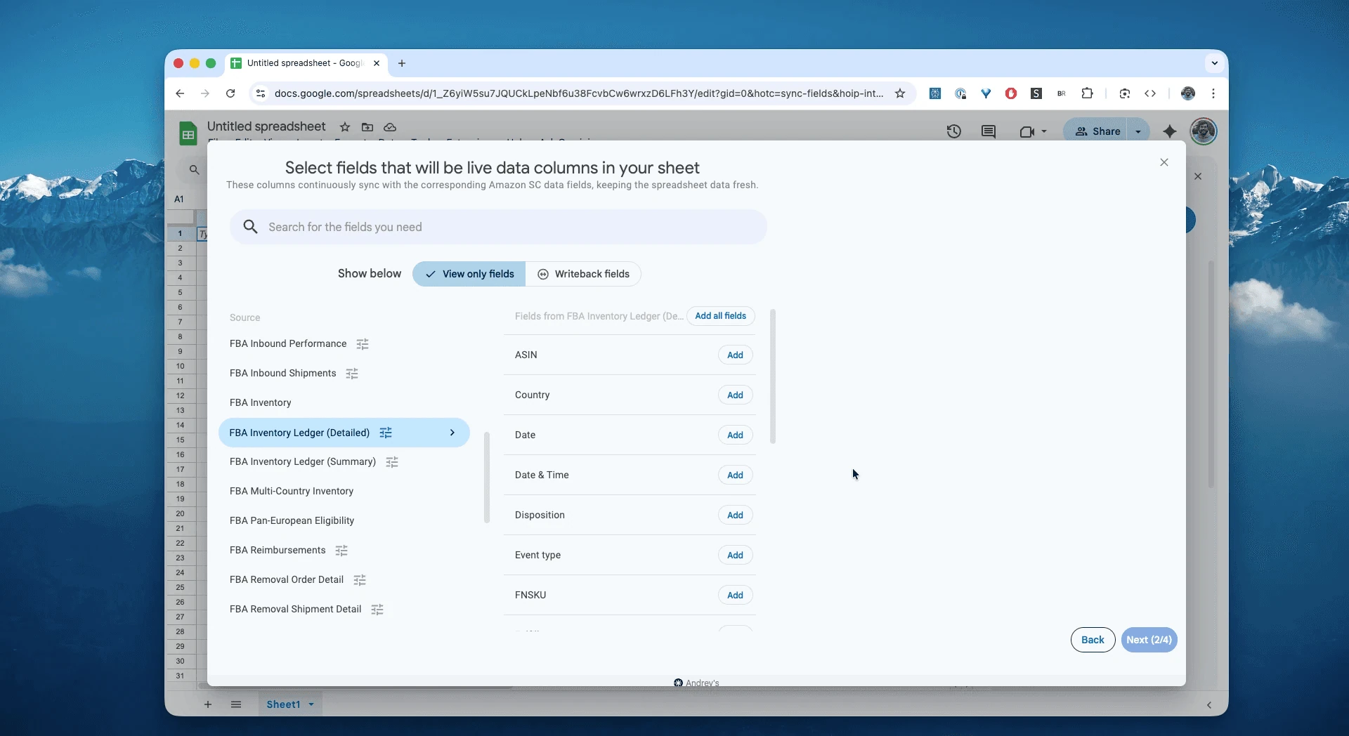 Selezione di FBA Inventory Ledger (Detailed) in Hopted